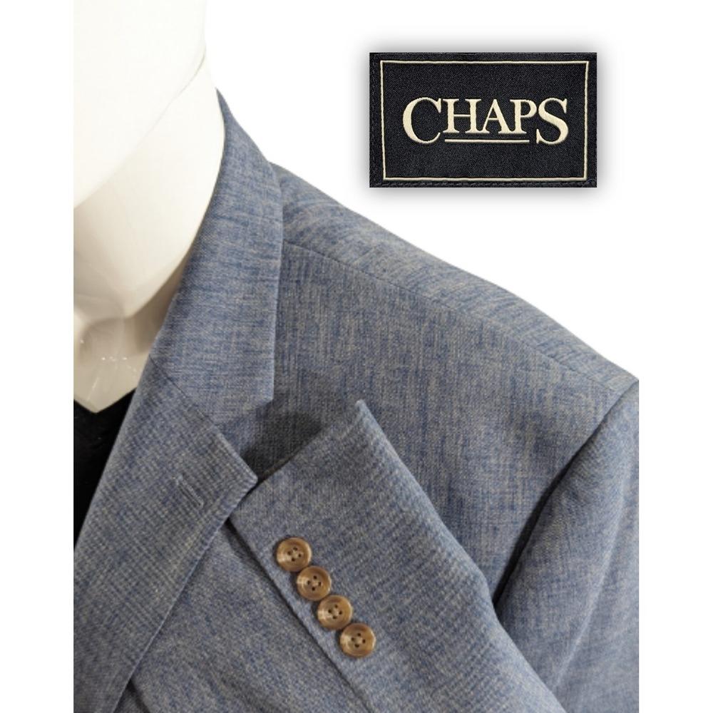 Chaps Ralph Lauren Blazer Sports Suit Jacket Polyester 46R Blue Heathered EUC